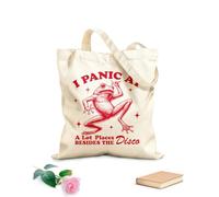 AILOONG i panic at a lot places besides the disco frog hilarious typography funny animal vintage frog Customizable pattern canvas bags 340g/m² thick fabric Matches clothing