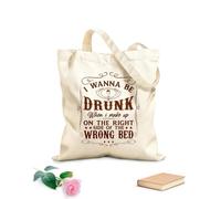 AILOONG i wanna be drunk when i'make up on the right side of the wrong bed design Customizable pattern canvas bags 340g/m² thick fabric Matches clothing