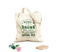 AILOONG i wanna be drunk when i'make up on the right side of the wrong bed design Customizable pattern canvas bags 340g/m² thick fabric Matches clothing