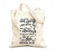 AILOONG I will be with you till the end of the age Matthew Bible Verse Canvas Wine Gift Bag 12 oz thick fabric Matches clothing 31x36cm Medium