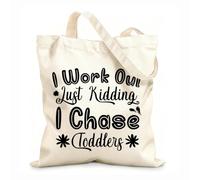 AILOONG i work out just kidding i chase toddlers mother day Customizable pattern canvas bags 12 oz thick fabric Matches clothing 25x30cm Small