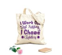 AILOONG i work out just kidding i chase toddlers mother day Customizable pattern canvas bags 340g/m² thick fabric Matches clothing