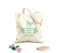 AILOONG Inspiring Quote Dream Cme TRUE Butterflies Unbleached Canvas Tote Bag 340g/m² thick fabric Uses as a tool bag