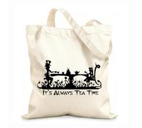 AILOONG It'S Always Tea Time Alice In Wonderland Canvas Wine Gift Bag 12 oz thick fabric Matches clothing 25x30cm Small