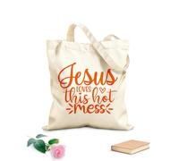 AILOONG jesus loves this hot mess Customizable pattern canvas bags 340g/m² thick fabric Matches clothing