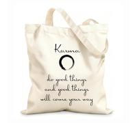 AILOONG Karma Buddhism Do Good Zen Meditation Inspirational Quotes Calico Women's Bags 12 oz thick fabric Foldable 31x36cm Medium