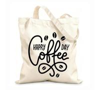 AILOONG lettering happy coffee day Customizable pattern canvas bags 12 oz thick fabric Matches clothing 31x36cm Medium