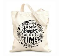 AILOONG Library Quote So Many Books So Little Time Bookworm Canvas Tote Bag 12 oz thick fabric Replaces school bag 31x36cm Medium