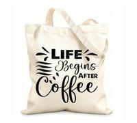 AILOONG life begins after coffee international coffee day Customizable pattern canvas bags 12 oz thick fabric Matches clothing 25x30cm Small