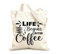 AILOONG life begins after coffee international coffee day Customizable pattern canvas bags 12 oz thick fabric Matches clothing 35x40cm Large