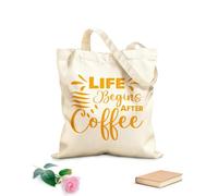 AILOONG life begins after coffee international coffee day Customizable pattern canvas bags 340g/m² thick fabric Matches clothing