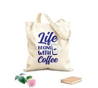 AILOONG life begins with coffee lettering quotes Customizable pattern canvas bags 340g/m² thick fabric Matches clothing