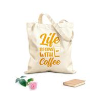 AILOONG life begins with coffee lettering quotes Customizable pattern canvas bags 340g/m² thick fabric Matches clothing