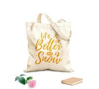 AILOONG life is better with snow hand drawn lettering with winter quotes winter designs Customizable pattern canvas bags 340g/m² thick fabric Matches clothing