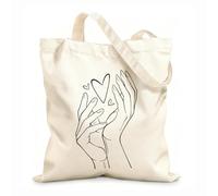 AILOONG Line Hands Holding Love Heart Cotton Canvas Shoulder Bags 12 oz thick fabric Uses as a tool bag 25x30cm Small