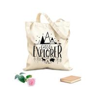 AILOONG Little Explorer Bear And Tent Kids Adventure Calico Women's Bags 12 oz thick fabric Foldable 35x40cm Large