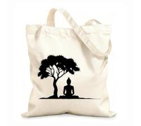 AILOONG Lotus Pose Buddha Sitting Silhouette Meditation Room Canvas Tote Bag 12 oz thick fabric Replaces school bag 35x40cm Large