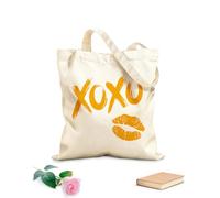 AILOONG Love Romance Girl Lips Lipstick Mark XOXO Unbleached Canvas Tote Bag 340g/m² thick fabric Uses as a tool bag