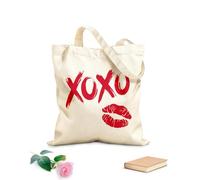 AILOONG Love Romance Girl Lips Lipstick Mark XOXO Unbleached Canvas Tote Bag 340g/m² thick fabric Uses as a tool bag