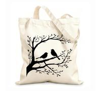 AILOONG lovely couple of birds sitting on tree branch silhouette Customizable pattern canvas bags 12 oz thick fabric Matches clothing 31x36cm Medium