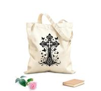 AILOONG magical enchanted cross with butterflies and silhouette Customizable pattern canvas bags 12 oz thick fabric Matches clothing 25x30cm Small