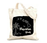 AILOONG Map of Hawaiian Islands Palm Tropical Cotton Canvas Shopping Bag 12 oz thick fabric Uses as a gift bag 35x40cm Large
