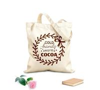 AILOONG Motivational phrase flat typography poster Cold hands warm cocoa Positive inspirational quote mug design Customizable pattern canvas bags 340g/m² thick fabric Matches clothing