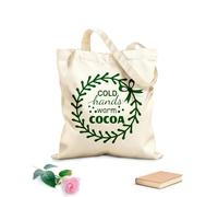 AILOONG Motivational phrase flat typography poster Cold hands warm cocoa Positive inspirational quote mug design Customizable pattern canvas bags 340g/m² thick fabric Matches clothing