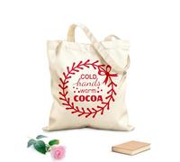 AILOONG Motivational phrase flat typography poster Cold hands warm cocoa Positive inspirational quote mug design Customizable pattern canvas bags 340g/m² thick fabric Matches clothing