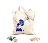 AILOONG Musical Notes Old Gramophone Vintage Retro Music Cotton Canvas Shopping Bag 340g/m² thick fabric Uses as a gift bag