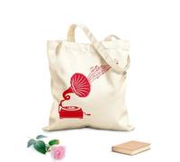 AILOONG Musical Notes Old Gramophone Vintage Retro Music Cotton Canvas Shopping Bag 340g/m² thick fabric Uses as a gift bag