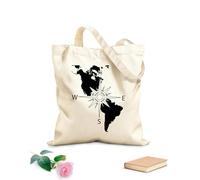 AILOONG Navigation Compass America Continent Map Cotton Canvas Shopping Bag 12 oz thick fabric Uses as a gift bag 31x36cm Medium