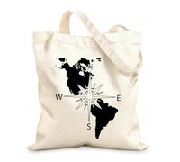 AILOONG Navigation Compass America Continent Map Cotton Canvas Shopping Bag 12 oz thick fabric Uses as a gift bag 31x36cm Medium