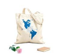 AILOONG Navigation Compass America Continent Map Cotton Canvas Shopping Bag 340g/m² thick fabric Uses as a gift bag