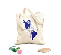 AILOONG Navigation Compass America Continent Map Cotton Canvas Shopping Bag 340g/m² thick fabric Uses as a gift bag