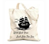 AILOONG Ocean Ship Quote Wild Free Marine Style Unbleached Canvas Tote Bag 12 oz thick fabric Uses as a tool bag 31x36cm Medium