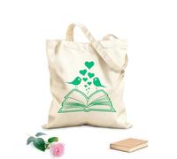 AILOONG Open Book With Hearts Birds Love Reading Canvas Tote Bag 340g/m² thick fabric Replaces school bag