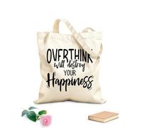 AILOONG Overthinking can ruin your happiness inspirational motivational quotes Canvas Wine Gift Bag 12 oz thick fabric Matches clothing 31x36cm Medium