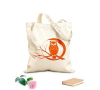 AILOONG Owl Perched On Tree Branch Against Full Moon Silho Cotton Canvas Shoulder Bags 340g/m² thick fabric Uses as a tool bag