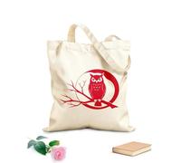 AILOONG Owl Perched On Tree Branch Against Full Moon Silho Cotton Canvas Shoulder Bags 340g/m² thick fabric Uses as a tool bag