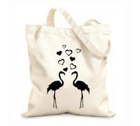 AILOONG Pair Lovers Flamingos Cool Birds Flying Heart Unbleached Canvas Tote Bag 12 oz thick fabric Uses as a tool bag 31x36cm Medium