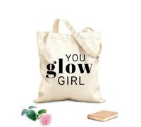 AILOONG Phrase Glow Girl Lettering Unbleached Canvas Tote Bag 12 oz thick fabric Uses as a tool bag 31x36cm Medium