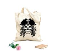 AILOONG Pirates Dead Skull Dreadlocks Unbleached Canvas Tote Bag 12 oz thick fabric Uses as a tool bag 25x30cm Small
