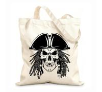 AILOONG Pirates Dead Skull Dreadlocks Unbleached Canvas Tote Bag 12 oz thick fabric Uses as a tool bag 25x30cm Small