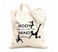 AILOONG Polyester Cotton Beach Bag 12 oz thick fabric Body Training The Body Achieves What The Mind Believes Quote Health Fitnesscenter Club Skin-friendly material 31x36cm Medium