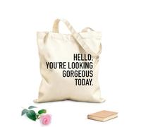 AILOONG Polyester Cotton Beach Bag 12 oz thick fabric Hello You Look Beautiful Today. Skin-friendly material 35x40cm Large