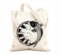 AILOONG Polyester Cotton Beach Bag 12 oz thick fabric Koi Emblem Carp Fish Water River Fishing Bathroom Children'S Playroom Skin-friendly material 25x30cm Small