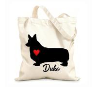 AILOONG Polyester Cotton Beach Bag 12 oz thick fabric Welsh Corgi With Your Dog'S Pet Dog And Red Heart Skin-friendly material 25x30cm Small