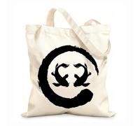 AILOONG Polyester Cotton Beach Bag 12 oz thick fabric Yin Yang Diagram Two Koi Fish Asian Style Circle Enso Zen Skin-friendly material 35x40cm Large