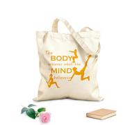 AILOONG Polyester Cotton Beach Bag 340g/m² thick fabric Body Training The Body Achieves What The Mind Believes Quote Health Fitnesscenter Club Skin-friendly material